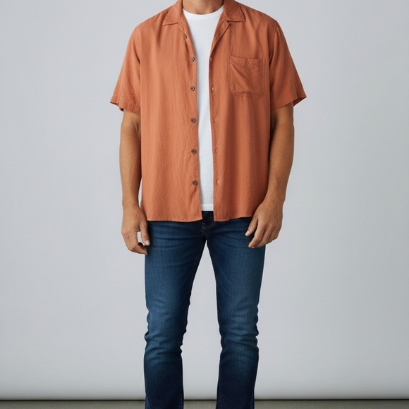 Tommy Bahama Mens Hawaiian Shirt XL Salmon 100% Silk Short Sleeve Casual - Picture 2 of 9